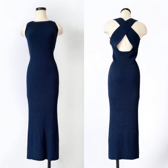 Anthropologie Saturday Sunday Navy Knit Maxi Dress size Small - Picture 2 of 7